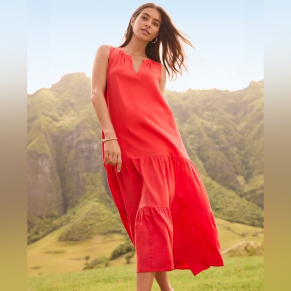 Linen Tommy Bahama Lena Maxi Dress Red Sleeveless Summer Large